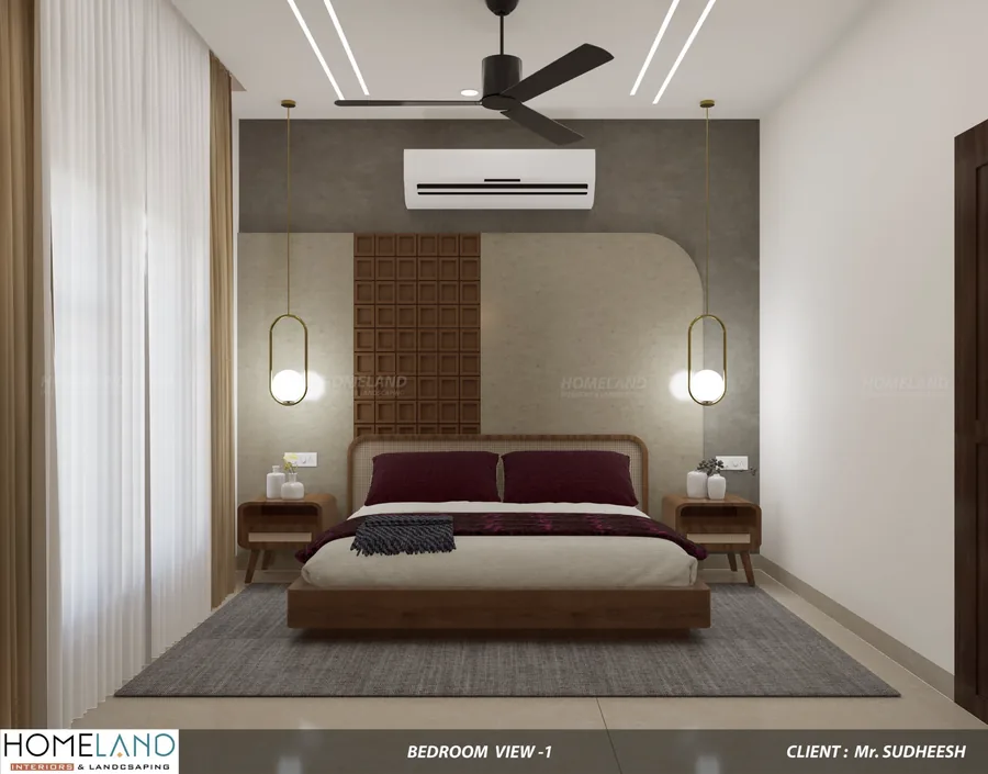 Contemporary Guest Bedchamber — Mr. Sudheesh Villa designed and crafted by Homeland Interiors, Kerala