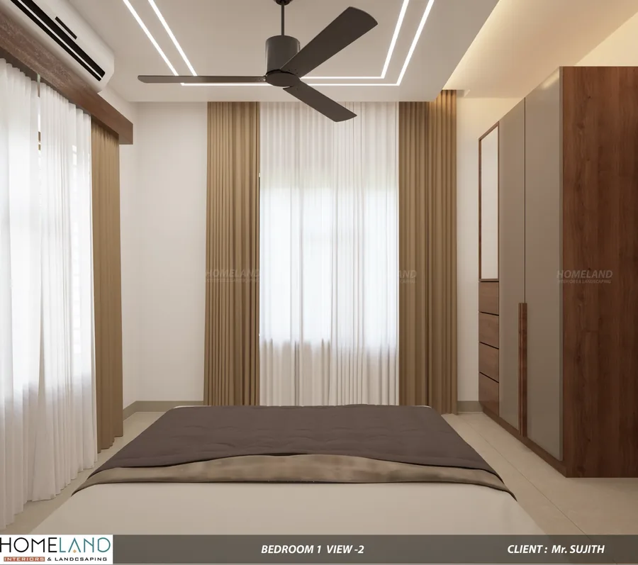 Contemporary Guest Bedchamber — Mr. Sujith Project designed and crafted by Homeland Interiors, Kerala