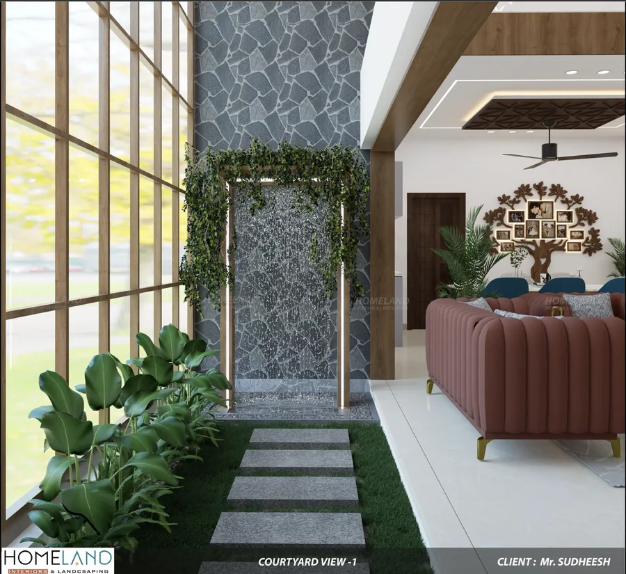Indoor Courtyard & Landscape Atrium — Mr. Sudheesh Villa designed and crafted by Homeland Interiors, Kerala
