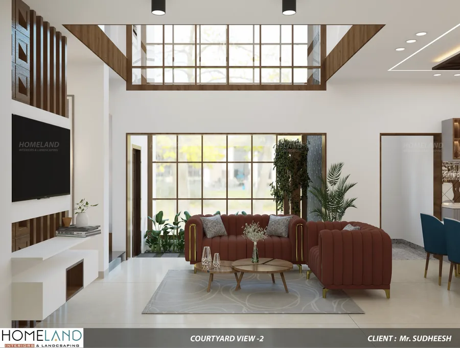 Indoor Courtyard & Landscape Atrium — Mr. Sudheesh Villa designed and crafted by Homeland Interiors, Kerala