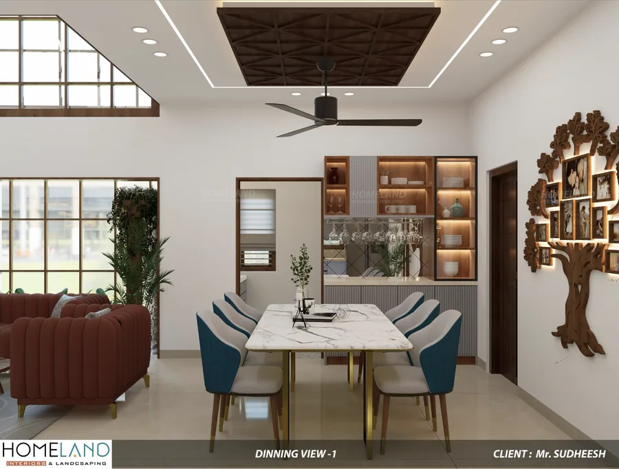 Contemporary Dining & Breakfast Space — Mr. Sudheesh Villa designed and crafted by Homeland Interiors, Kerala