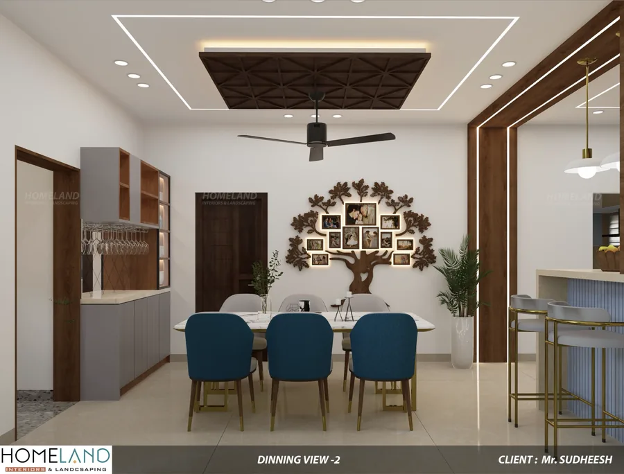 Contemporary Dining & Breakfast Space — Mr. Sudheesh Villa designed and crafted by Homeland Interiors, Kerala