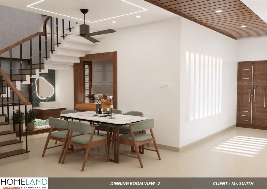 Contemporary Dining & Breakfast Space — Mr. Sujith Project designed and crafted by Homeland Interiors, Kerala