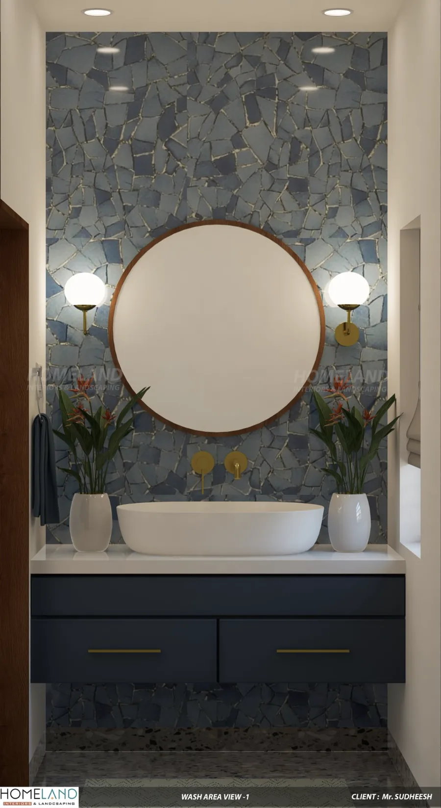 Designer Dining Hand Wash Counter — Mr. Sudheesh Villa designed and crafted by Homeland Interiors, Kerala