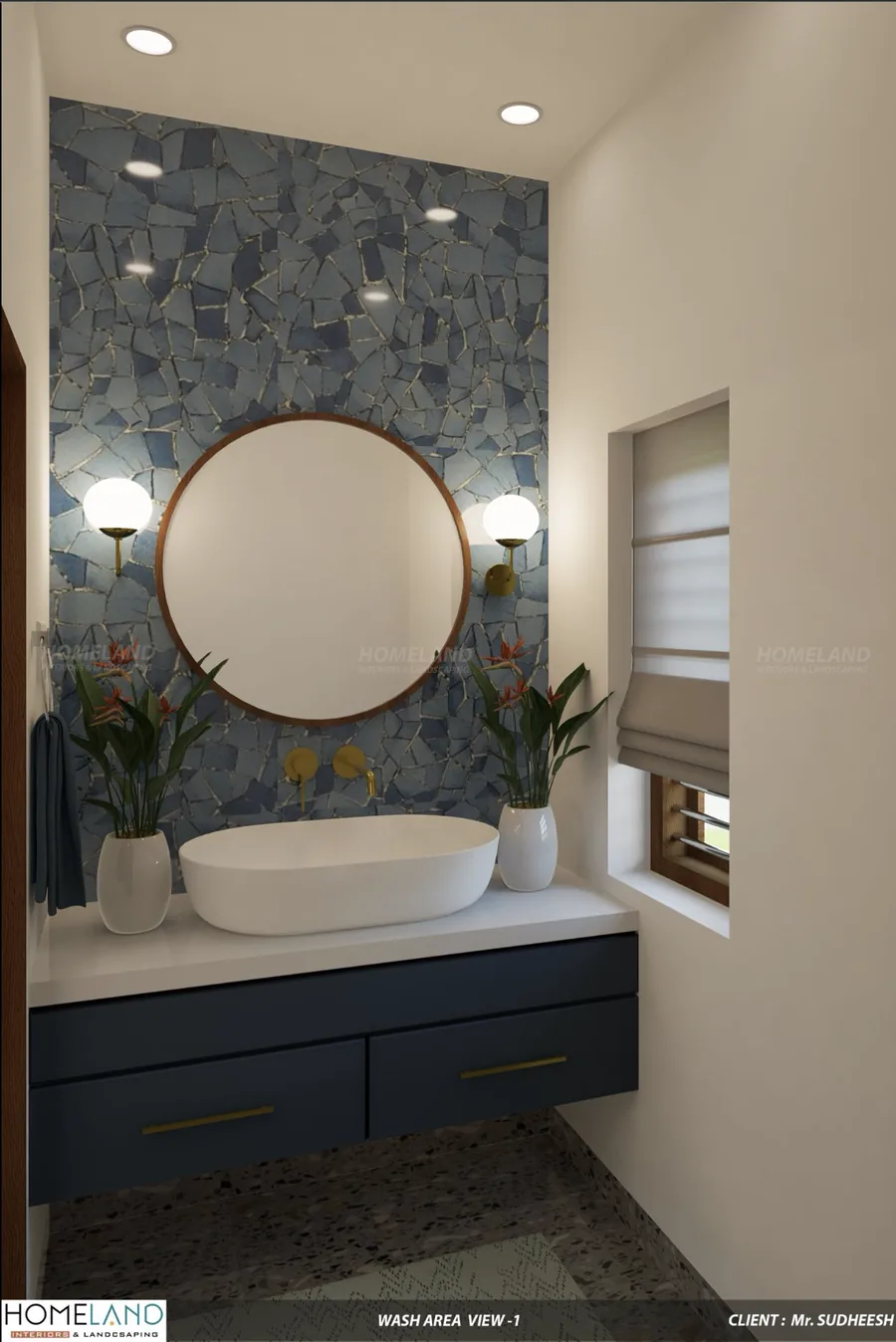 Designer Dining Hand Wash Counter — Mr. Sudheesh Villa designed and crafted by Homeland Interiors, Kerala