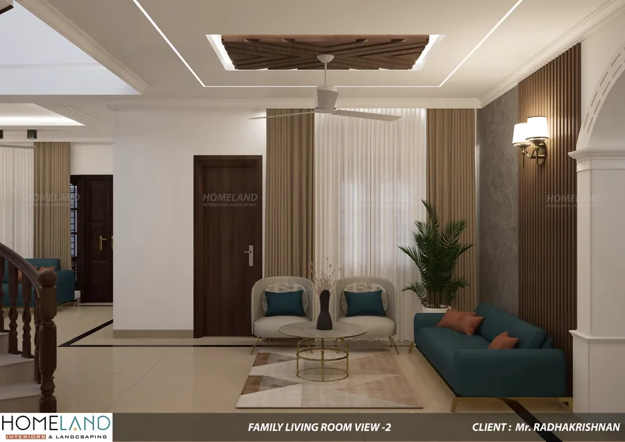 Family Lounge & Entertainment Space — Mr. Radhakrishnan Villa designed and crafted by Homeland Interiors, Kerala