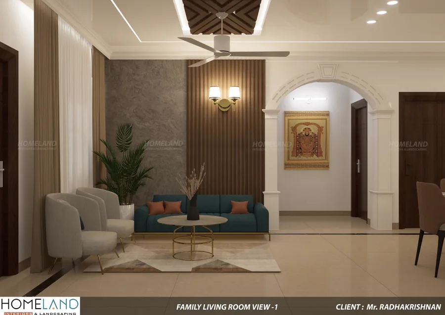 Family Lounge & Entertainment Space — Mr. Radhakrishnan Villa designed and crafted by Homeland Interiors, Kerala