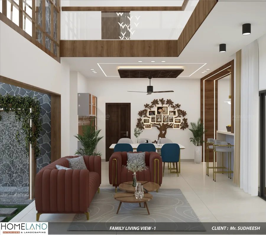 Family Lounge & Entertainment Space — Mr. Sudheesh Villa designed and crafted by Homeland Interiors, Kerala