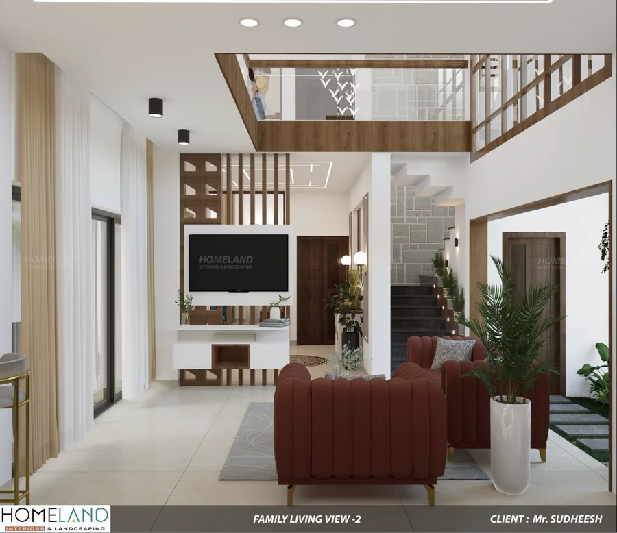 Family Lounge & Entertainment Space — Mr. Sudheesh Villa designed and crafted by Homeland Interiors, Kerala