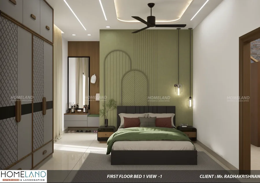 First Floor Private Bedroom Suite — Mr. Radhakrishnan Villa designed and crafted by Homeland Interiors, Kerala