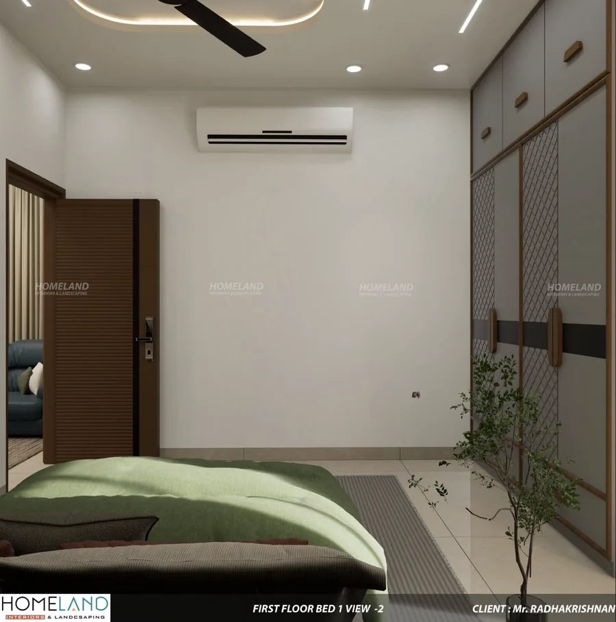 First Floor Private Bedroom Suite — Mr. Radhakrishnan Villa designed and crafted by Homeland Interiors, Kerala