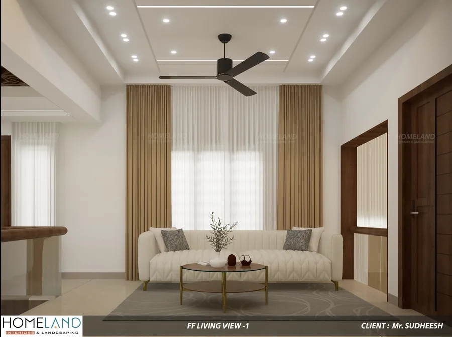 First Floor Open Living Lounge — Mr. Sudheesh Villa designed and crafted by Homeland Interiors, Kerala