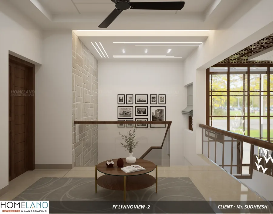 First Floor Open Living Lounge — Mr. Sudheesh Villa designed and crafted by Homeland Interiors, Kerala