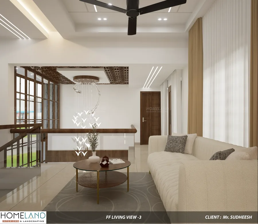 First Floor Open Living Lounge — Mr. Sudheesh Villa designed and crafted by Homeland Interiors, Kerala
