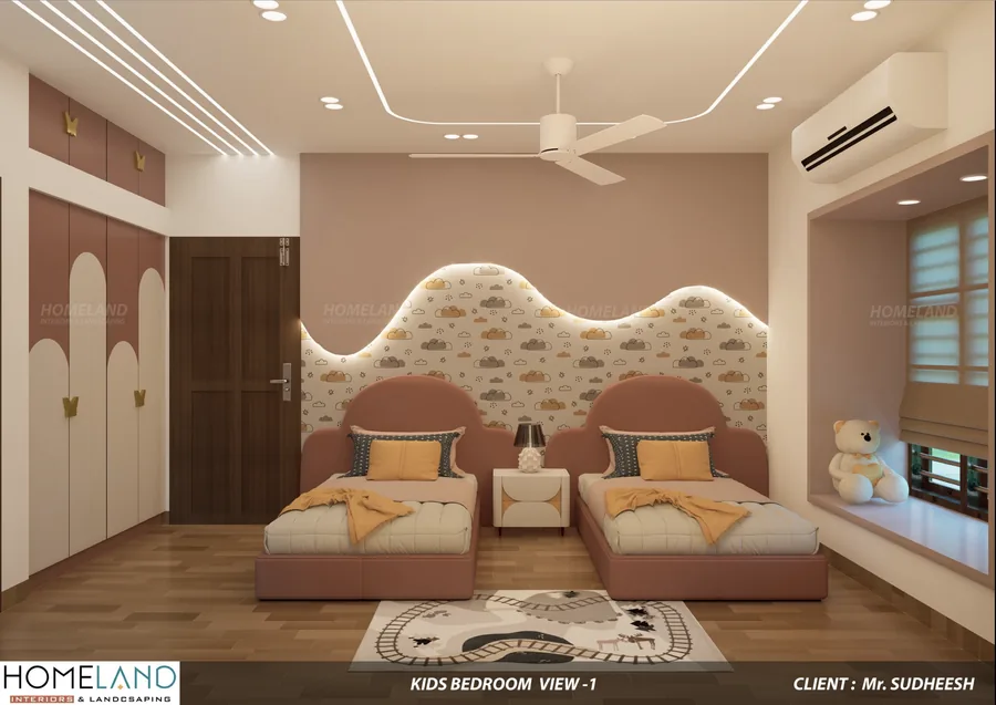 Vibrant Modern Kids Bedroom — Mr. Sudheesh Villa designed and crafted by Homeland Interiors, Kerala