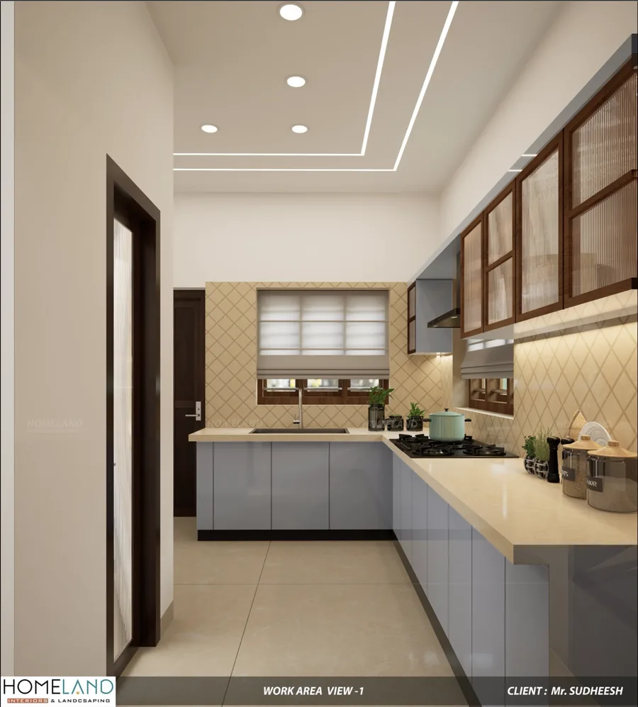 Secondary Wet Kitchen & Work Counter — Mr. Sudheesh Villa designed and crafted by Homeland Interiors, Kerala