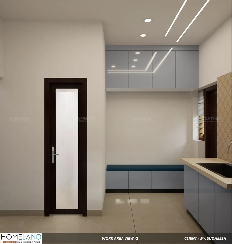 Secondary Wet Kitchen & Work Counter — Mr. Sudheesh Villa designed and crafted by Homeland Interiors, Kerala