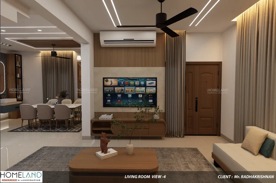 Spacious Formal Living Room — Mr. Radhakrishnan Villa designed and crafted by Homeland Interiors, Kerala