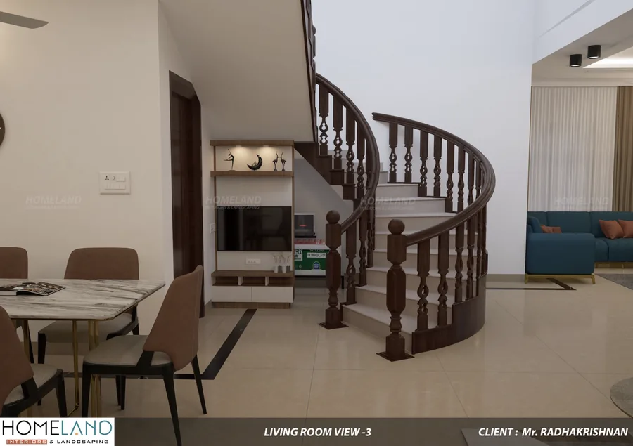 Spacious Formal Living Room — Mr. Radhakrishnan Villa designed and crafted by Homeland Interiors, Kerala