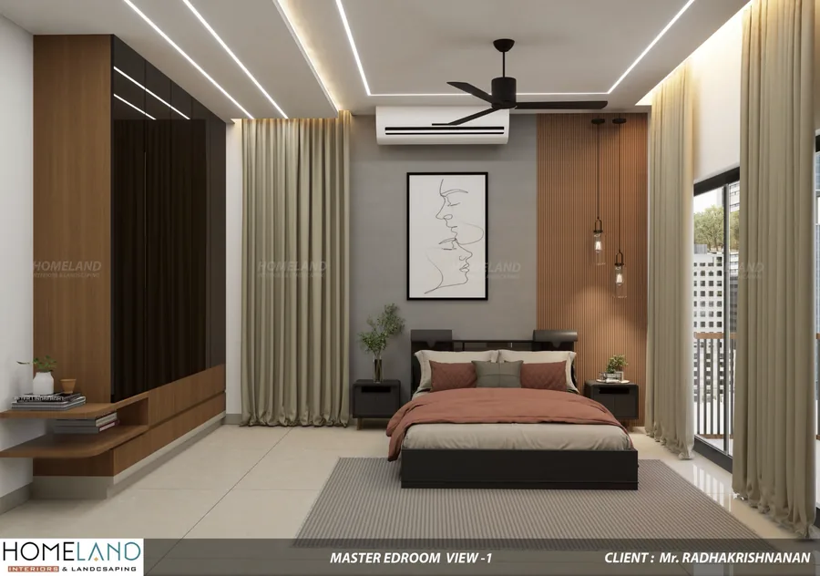 Luxury Master Bedchamber Suite — Mr. Radhakrishnan Villa designed and crafted by Homeland Interiors, Kerala