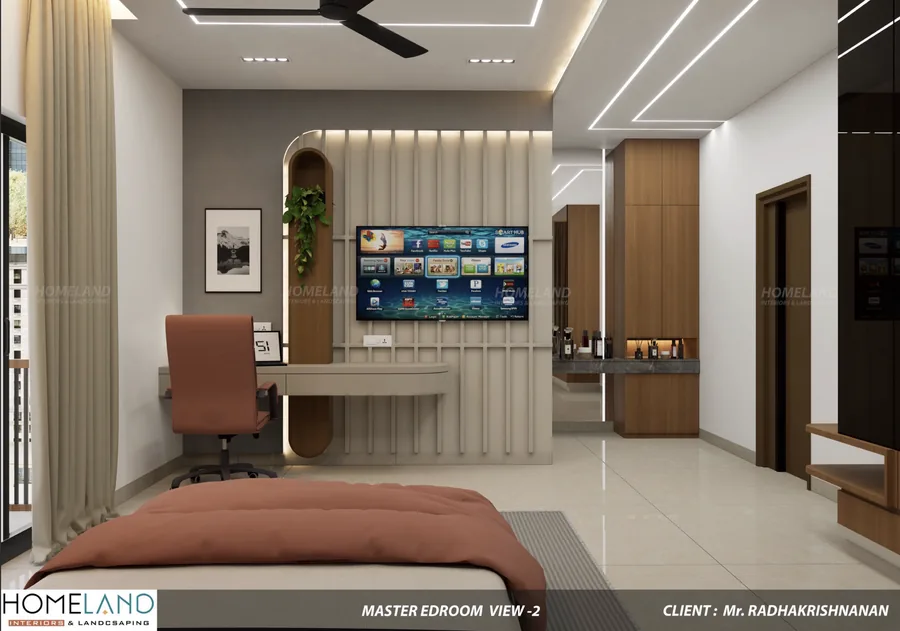 Luxury Master Bedchamber Suite — Mr. Radhakrishnan Villa designed and crafted by Homeland Interiors, Kerala
