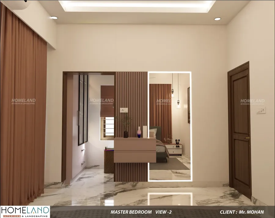 Moisture-resistant marine plywood wardrobes with integrated TV console and loft storage