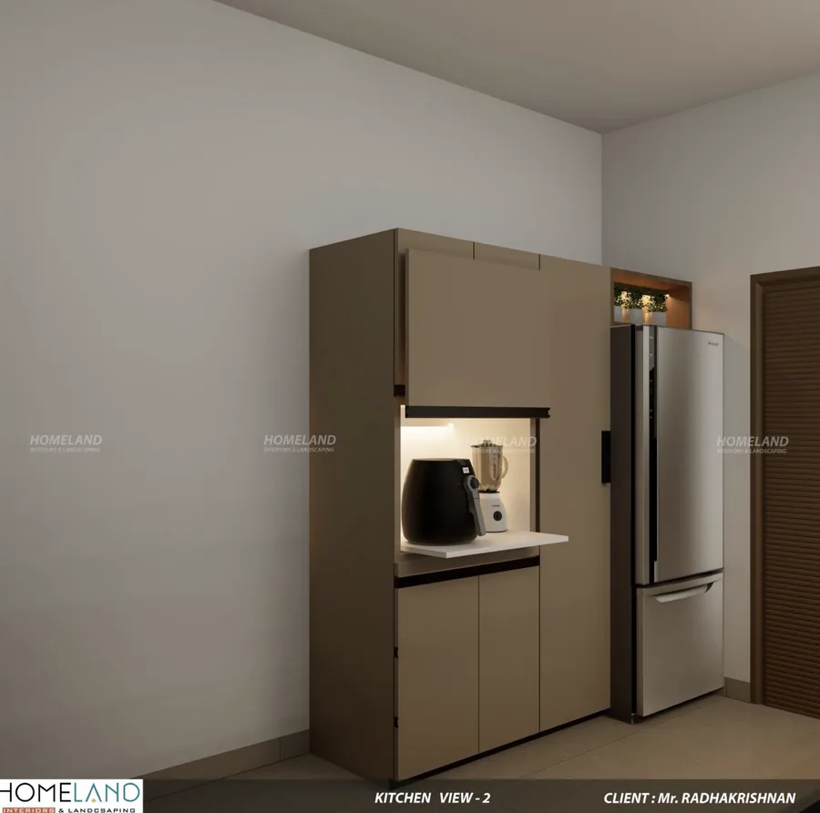 High-Gloss Modular Chef Kitchen — Mr. Radhakrishnan Villa designed and crafted by Homeland Interiors, Kerala