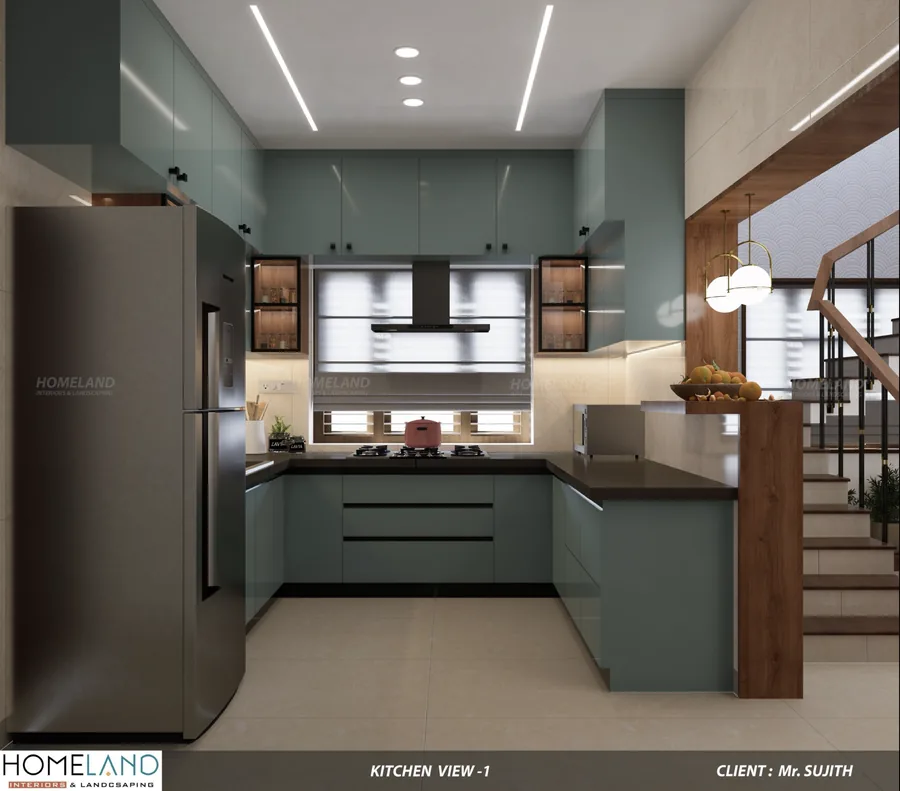 High-Gloss Modular Chef Kitchen — Mr. Sujith Project designed and crafted by Homeland Interiors, Kerala