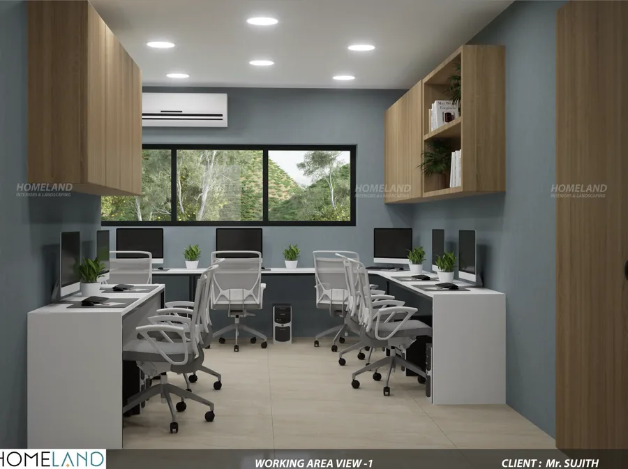 Open Collaborative Office Workstations — Mr. Sujith Project designed and crafted by Homeland Interiors, Kerala