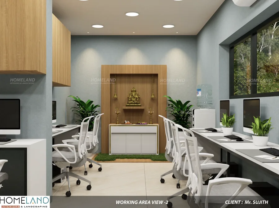 Open Collaborative Office Workstations — Mr. Sujith Project designed and crafted by Homeland Interiors, Kerala