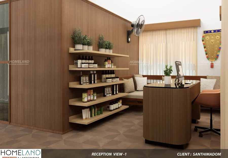 Ayurvedic Wellness Center Reception — Santhimadom Ayurveda designed and crafted by Homeland Interiors, Kerala