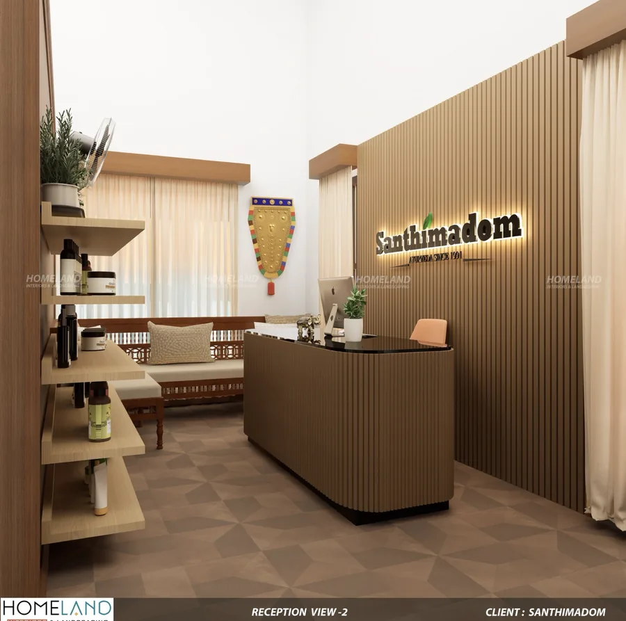 Ayurvedic Wellness Center Reception — Santhimadom Ayurveda designed and crafted by Homeland Interiors, Kerala