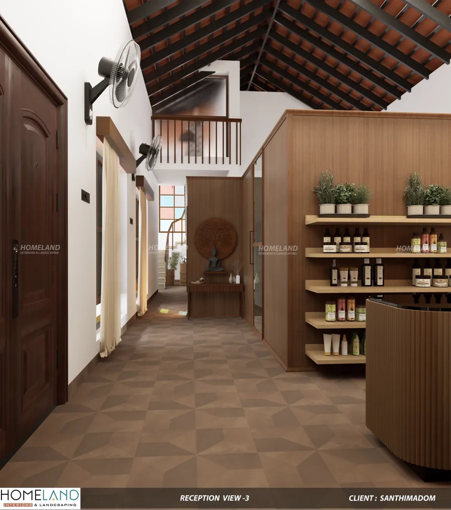Ayurvedic Wellness Center Reception — Santhimadom Ayurveda designed and crafted by Homeland Interiors, Kerala