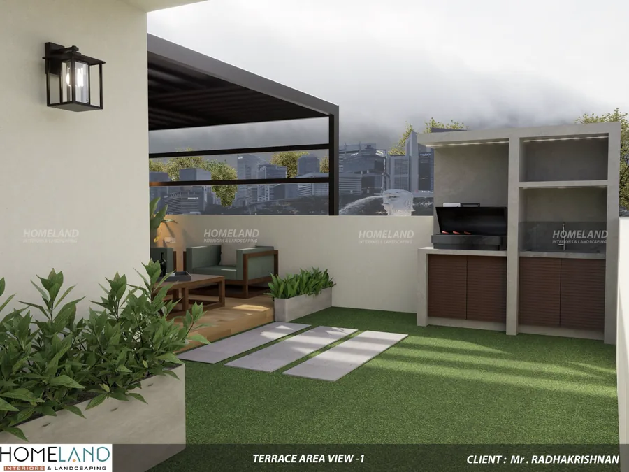 Open Terrace Garden & Sitting Lounge — Mr. Radhakrishnan Villa designed and crafted by Homeland Interiors, Kerala