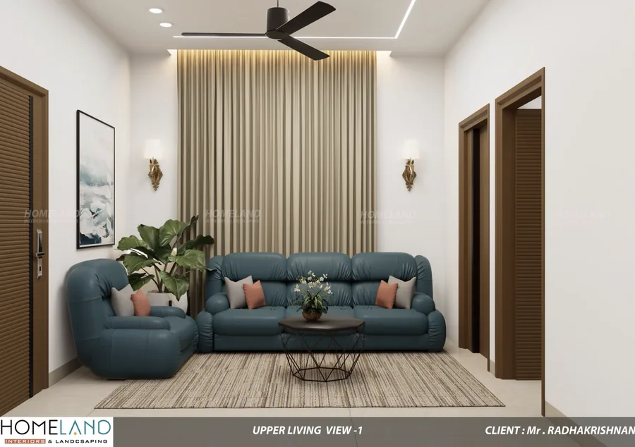 Upper Level Family Gathering Lounge — Mr. Radhakrishnan Villa designed and crafted by Homeland Interiors, Kerala