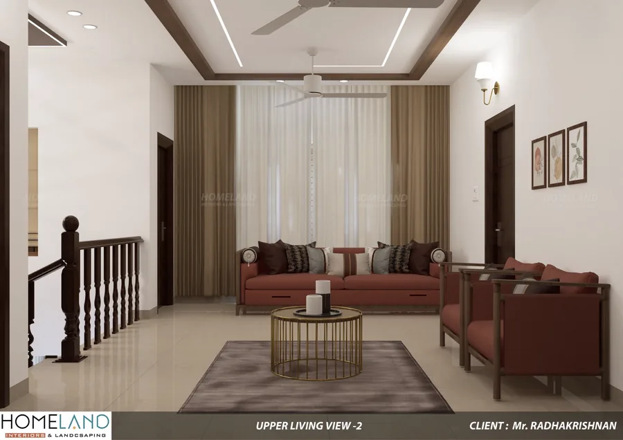 Upper Level Family Gathering Lounge — Mr. Radhakrishnan Villa designed and crafted by Homeland Interiors, Kerala