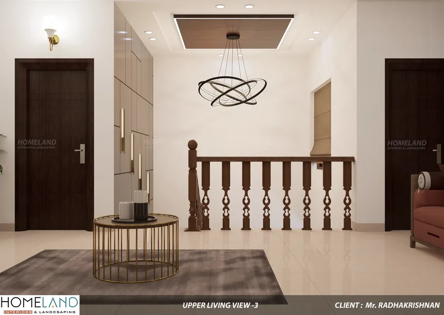 Upper Level Family Gathering Lounge — Mr. Radhakrishnan Villa designed and crafted by Homeland Interiors, Kerala